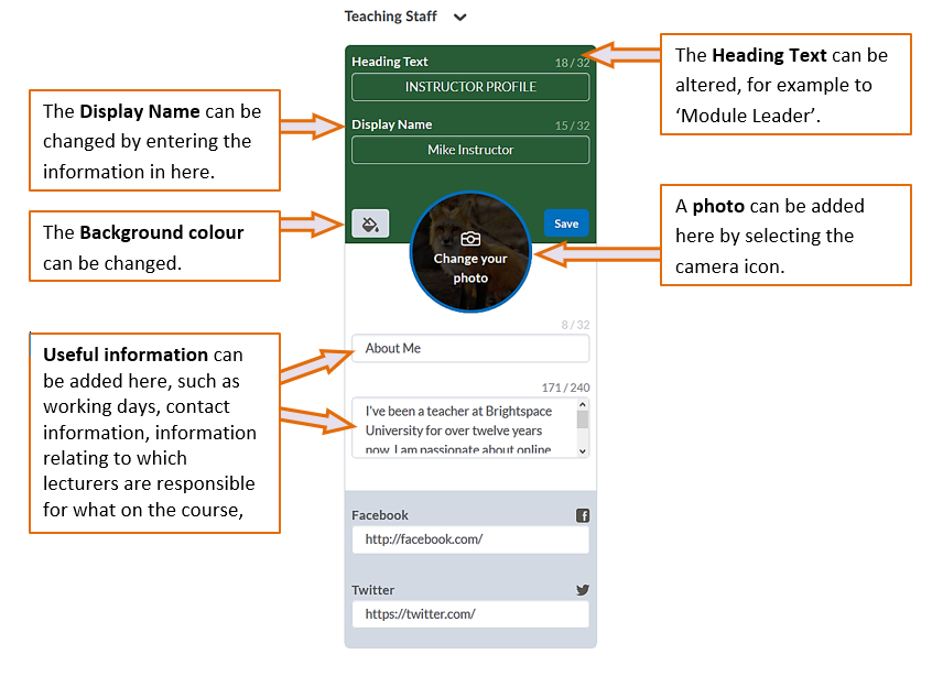 Editing the teaching widget